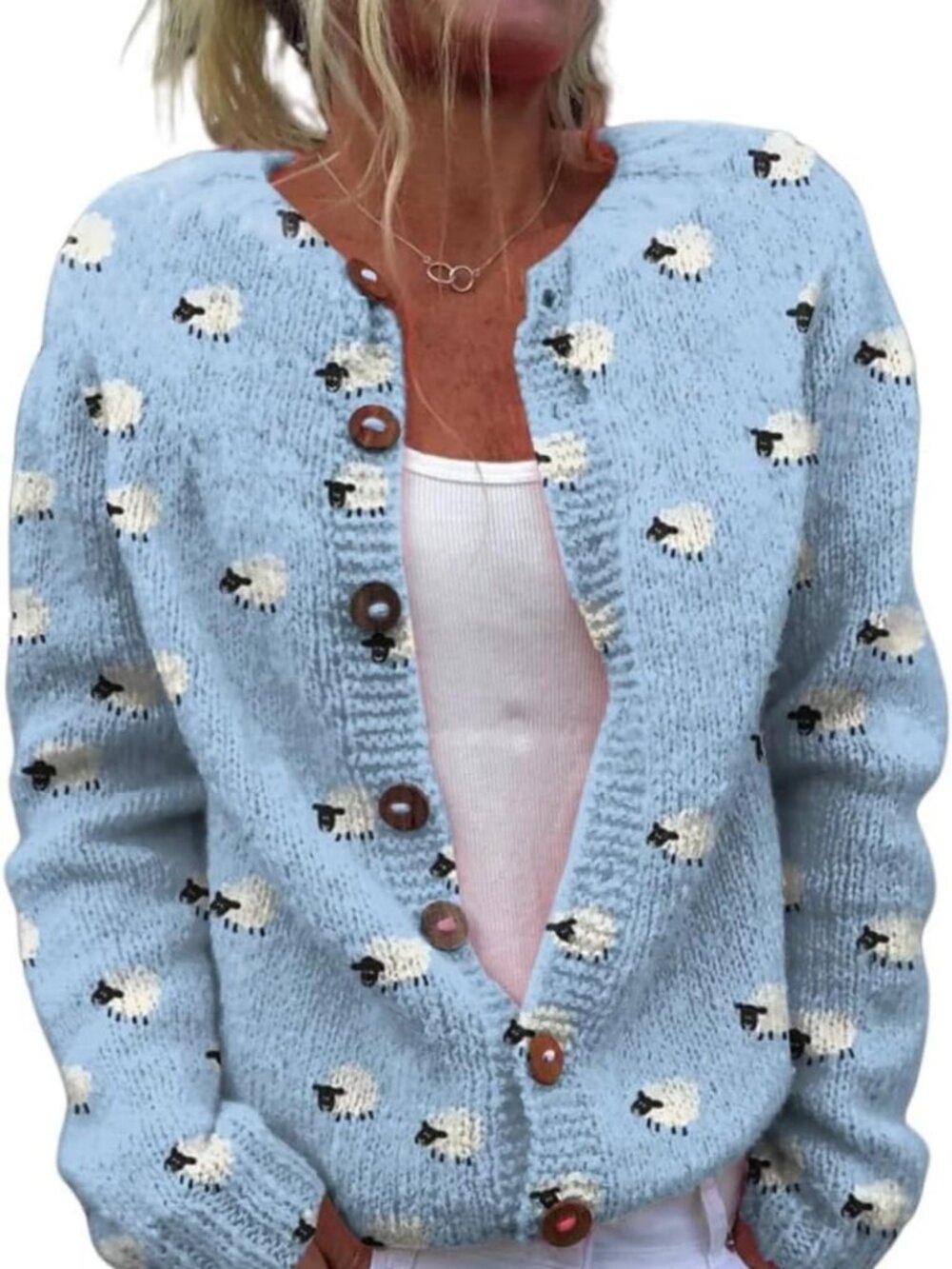 Cozy Women's Funny Animal Floral Christmas Tree Cardigan Sweater - Long Sleeve